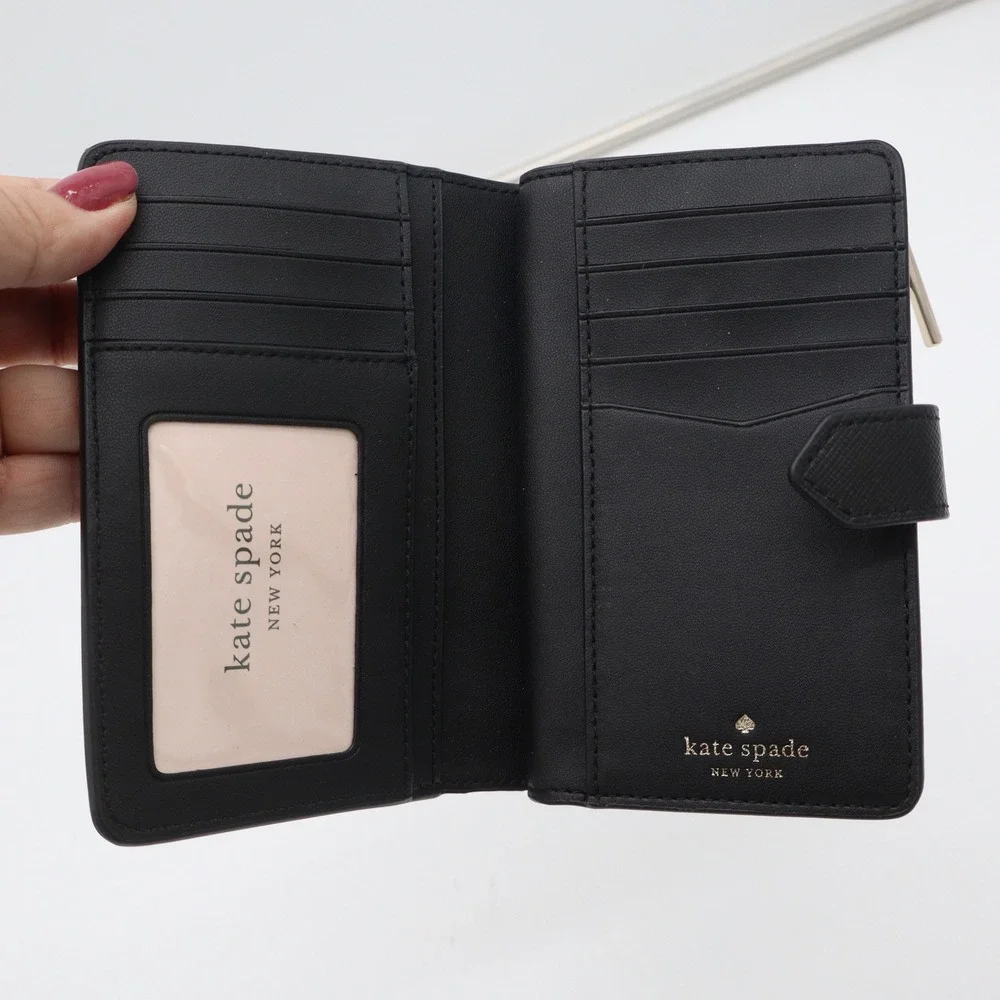 Kate Spade Staci Black Saffiano Leather Medium Bifold Wallet New